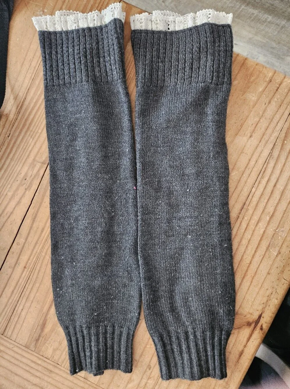 Charcoal Gray Knit Button Lace Boot Cuffs / Leg Warmers – One Size